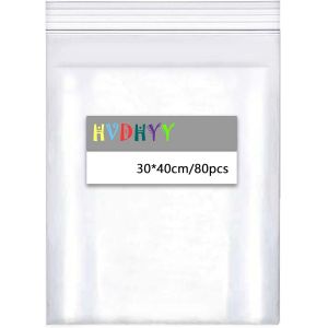 300mmx400mm Sachets Plastique Transparents Refermables Grand Sac De À Fermeture Épaissir 160µm Sac Scellé,Sac De Rangement,Convient Pour Le Stockage De Vêtements Et De Collations 80pcs - Neuf