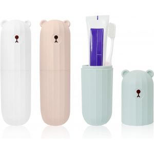3 Pi&egrave;ces Etui Brosse A Dent Durable, Voyage Accessoires Blanc +Rose + Bleu, Boite Brosse A Dent Voyage De Rangement Portable, Brosse &Agrave; Dents Tasse Pour Camping En Plein Air Et Rangement - Neuf