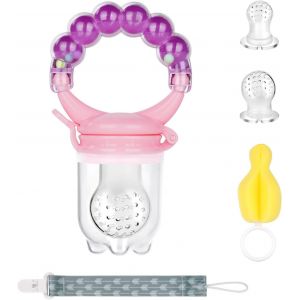T&eacute;tine D'alimentation Pour B&eacute;b&eacute;,1 Tetine Grignoteuse Bebe Silicone+2 Silicone Grignoteuses Sans Bpa Pour Fruits,Avec 1 Chaine Lait B&eacute;b&eacute; +1 Brosse Eponge,Pour Cadeaux Naissance.[H58] - Neuf
