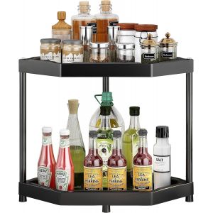 Sjzg-&Eacute;tag&egrave;re De Cuisine - &Eacute;tag&egrave;re &Agrave; &Eacute;pices Triangulaire En Acier Au Carbone - Noir - 2 &Eacute;tages (L) - Pour Cuisine Et Salle De Bain - Neuf