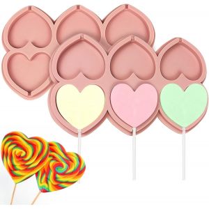 JEXNOVASHOP-Lot de 2 Moule &agrave; sucette Forme de C?ur en Silicone avec 50 baton sucette Moules en silicone pour Sucette chocolat Moule &agrave; bonbon Sucettes en silicone Sucette c?ur Moule sucette chocolat - Neuf