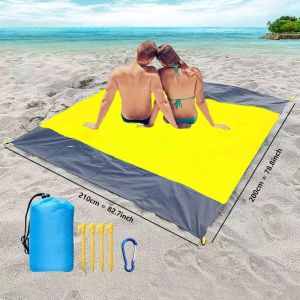 (Jaune) Tapis De Plage, Couverture De Pique-Nique 200x210cm, Couverture De Plage Ultral&eacute;g&egrave;re Et Imperm&eacute;able, Tapis De Plage Ext&eacute;rieur Pour La Plage, Le Camping, Portable, S&eacute;chage Rapide. - Neuf