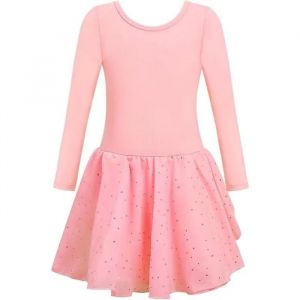 Justaucorps De Ballet Avec Jupe Tutu Fille Manches Longues Rose 130 Cm Robe Danse Classique Et Gymnastique Coton &Eacute;lastique - Neuf