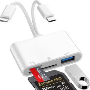 Lecteur Carte SD iPhone,3 en 1 Lightning to SD Card Reader,Adaptateur iPhone Carte SD,Adaptateur Carte SD iPhone,Adaptateur Lightning vers USB,Adaptateur SD iPhone - Neuf