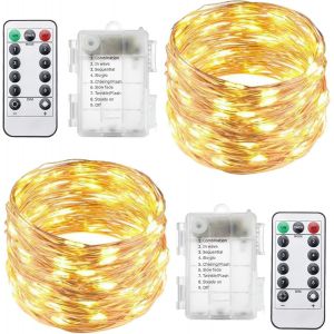KAL-Lot De 2 Guirlandes Lumineuses Led À Piles Avec Télécommande, 4,9 M, 8 Modes - Neuf