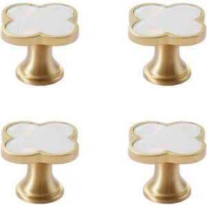 Boutons de meuble de salle de bain en laiton massif de 1,3 po, motif trèfle, couleur mère - Neuf