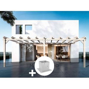 Pergola Adoss&eacute;e En Lamell&eacute;-Coll&eacute;e Avignon 900 X 400 Cm + 3 Supports Poteaux - Mardeland - Neuf