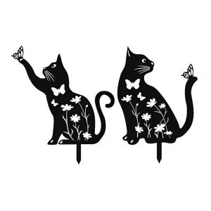 Piquets de jardin en m&eacute;tal en forme de chat - Lot de 2 - Neuf