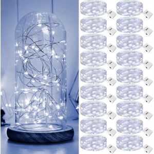 KAL-Lot De 18 Guirlande Led À Pile, 2M 20 Led Petite Guirlande Lumineuse Pile, 3 Modes Mini Guirlande Led Étanche Pour Décoration Bouteille, Intérieur, Noël, Chambre, Mariage, Fête ¿Blanc Froid¿ - Neuf
