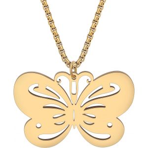 Kal-Collier Papillon En Acier Inoxydable Avec Pendentif Plaqué Or 18k Bijoux Mode Pour Papillons Cadeaux Pour Femme Et Adolescentes - Neuf