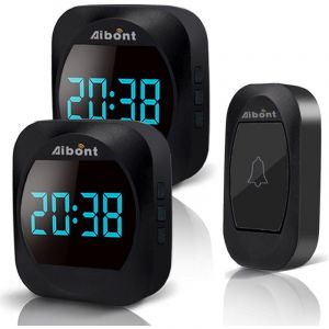 Une pièce sans piles] Cloche radio avec indicateur de température LED, kit de cloche électronique étanche avec 2 récepteurs enfichables, portée de 150 mètres, 4 volumes, 38 mélodies - Neuf