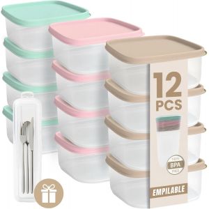Jexnovashop-12 Boite Plastique Alimentaire + Bo&icirc;te De Rangement Portable Cadeau | Boite Conservation Alimentaire | Pot Conservation | 350 Ml | Made In Europ (12 Ud 350 Ml) - Neuf