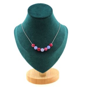 Collier 7 Perles Aigue-Marine + Tourmaline Melon D'eau 8 Mm Chaine En Collier Femmes, Hommes. Taille Personnalisable. - Neuf