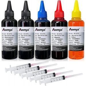 Lot de 5 Cartouches d'encre Rechargeables pour Canon PGI-550 CLI-551 PGI-570 CLI-571 PGI-580 CLI-581 PGI-525 CLI-526 PGI-520 CLI-521 Syst&egrave;me CIS CISS avec 5 seringues,PBK/BK/C/M/Y,500ml - Neuf