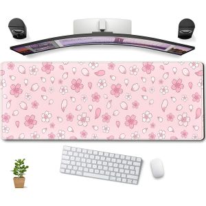 Tapis De Souris Motif Fleurs De Cerisier Kawaii, Rose, Taille Xl - Grand Tapis De Bureau Étendu Pour Jeux Vidéo - Joli Tapis Pastel Animé Et Artistique - Neuf