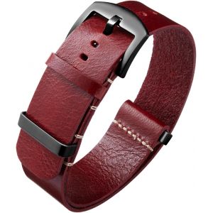 Eryi-Bracelets De Montres En Cuir Remplacement Bracelet Pour Montre En Cuir Huilé Crazy Horse 18mm 19mm 20mm 21mm 22mm 24mm Bracelets En Une Seule Pièce Pour Homme Et Femme Avec Boucle Argent/Noir - Neuf