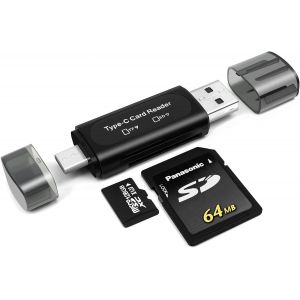Lecteur de Carte SD, 4-en-1 USB C Lecteur de Carte SD Adaptateur de Carte Mémoire OTG à Double Emplacement pour Cartes Mémoire TF/Micro SD/SD/SDXC/Micro SDXC/Micro SDHC (Noir) - Neuf