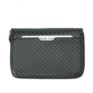 Porte-cartes de crédit fin en cuir (noir) - Anti-RFID bloqué et sécurisé - Porte-monnaie intégré avec fermeture éclair - Portefeuille en cuir rigide - Peut contenir jusqu'à 14 cartes bancaires - Neuf