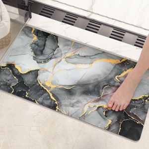 Kal-Color G Tapis De Bain Antidérapant 40 X 60 Cm, Tapis Salle De Bain Absorbant Lavable En Machine, Marbre Tapis De Bain Diatomite Pour Toilette, Baignoire, Cuisine - Noir - Neuf