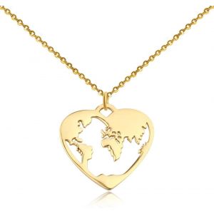 Kal-Collier Globe Terrestre Pour Femme - R&eacute;sistant &Agrave; L'eau - Collier Monde R&eacute;glable En Acier Inoxydable I Collier Avec Pendentif Carte Du Monde En Or - Argent - Or Rose - Neuf