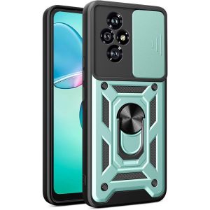 Kal-Coque Pour Honor 200 5g, Texture Métal Mate Antichoc Dos Rigide Pc Housse, Doux Silicone Tpu Bumper Étui Avec Support Pour Bague Et Caméra Couvercle (Vert) - Neuf