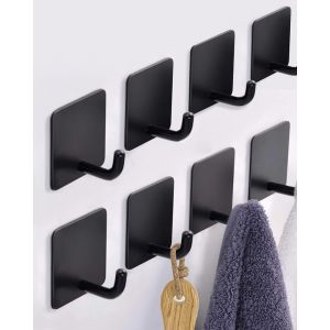 8 Pi&egrave;ces Crochet Adhesif Mural Noir, Crochet Salle De Bain Crochets Ronds Acier Inoxydable, Crochets de Salle de Bains Salon et Cuisine pour la Serviette de Bain Patere Carr&eacute; - Neuf