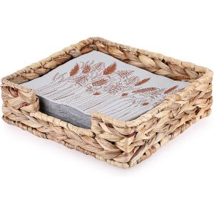 Porte-Serviettes Carré En Jacinthe D'eau,Panier En Osier Naturel,Plateau De Rangement Pour Serviettes En Papier,Plateau De Service Pour Chambre,Cuisine,Comptoir (20 X 20 Cm) - Neuf