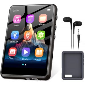 Lecteur Mp3 128Gb Bluetooth 5.3, 2.4"" Plein &Eacute;cran Tactile Lecteur Mp3 Portable,Haut-Parleurs Haute D&eacute;finition Int&eacute;gr&eacute;s, Radio Fm, Enregistrement, Entr&eacute;e Ligne, Son Hifi, Jusqu'&Agrave; 512Gb, Noir - Neuf