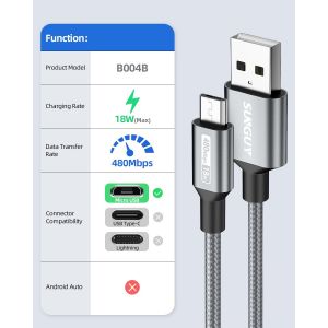 Câble Micro Usb, [Lot De 3 1m] Câble Usb À Câble Usb Haute Vitesse Câble De Android Charge Rapide Pour Android Galaxy S7/S6, Edge J7/J5/J3, Wiko, Lg, Ps4 - Neuf