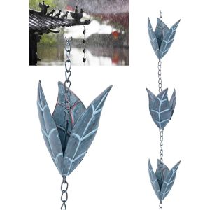Mevronisshop-2.6m Chaine De Pluie, Rain Chain, Chaînes De Pluie, Chaine De Pluie Pour Gouttiere Rétro En Forme De Feuille De Fer Bleu À Accrocher Sur Les Balcons, Les Toits Et Les Jardins - Neuf