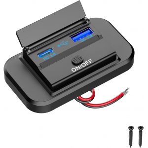 Prise de Chargeur USB Voiture: 38W PD Type C et QC3.0 USB 12V Port Adaptateur avec Interrupteur &Eacute;tanche pour Camping Car,Bateau,Moto,Camion,Golf Cart - Neuf