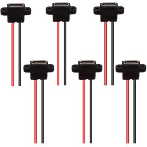 JGD-6PCS Type C C&acirc;ble d'Extension 2 Pin &agrave; Souder - Connecteur Femelle USB-C &agrave; Montage sur Panneau avec Anneau en Caoutchouc pour Port de Charge Rapide - Neuf