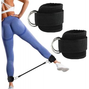 Asas-Sangle Cheville Musculation Poulie,2 Pièces Ankle Straps,Sangle De Cheville Avec Double Anneau D,Pour Sport,Kickback,Entraînement Des Fessiers (Noir) - Neuf