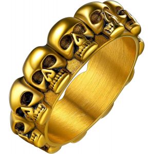 Kahfl-Bague Tête De Mort Homme,Chevalière Crâne Acier Inoxydable Taille 54-71.5,Bijoux Anneau Gothique Biker Vintage Punk,Bijoux Halloween Pour Fan De Rock,Hommes Garçons Ados - Neuf