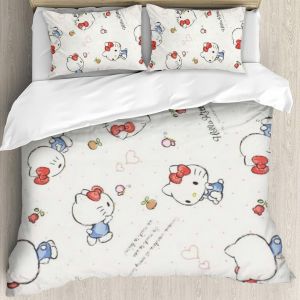 Housse De Couette Kawaii Hello Cat Kitty Queen, Parure De Lit Imprimée Avec Personnage D'anime Kitty, Housse De Couette, Couverture Alternative En Duvet Ultra Douce Kawaii Mignonne - Neuf
