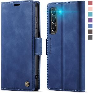 JGD-Coque pour Samsung Galaxy S22 5G Etui Housse&iquest;RFID Blocage&iquest; Premium en Cuir PU Pochette de Portefeuille Fermeture Magnetique Flip Case Rabat Clapet pour Samsung S22 &Eacute;tui 6,1 Pouces, Bleu - Neuf