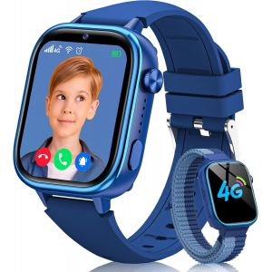 Nouvelle 4G Montre Connect&eacute;e Enfant, &Eacute;tanche IP68 Smartwatch T&eacute;l&eacute;phone Enfant avec GPS, Appel, Fonction SOS, Appel Vid&eacute;o/Mode Classe/Podom&egrave;tre/Appareil Photo R&eacute;veil pour Filles et Gar&ccedil;ons Bleu - Neuf