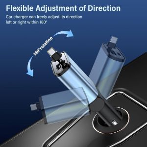 3 En 1 Chargeur De Voiture 57W Charge Rapide Chargeur Voiture Avec R&eacute;tractables C&acirc;bles Et 2 Ports Pour V&eacute;hicules 12V/24V, Chargeur Allume Cigare Usb C Compatible Avec Iphone, Android - Neuf