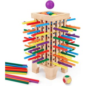 ERYI-Jeu Montessori Jeu De Société En Bois, 42 Bâtons En Bois Colorés Jeux De Dés Mathématiques Jouets Éducatifs 3 4 5 6 Ans, Jouets De Motricité Fine Et Comptage Jeux De Familial Et Voyage Enfants - Neuf
