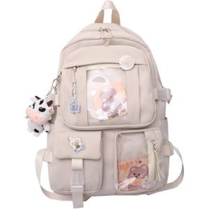 Sac &agrave; dos avec &eacute;pingles sac &agrave; dos d'&eacute;cole mignon sac &agrave; dos esth&eacute;tique sac &agrave; dos d'&eacute;cole mignon (beige,avec accessoires) - Neuf