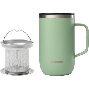 - Mug Isotherme Inox Recyclé Avec Anse & Filtre Infuseur Sable - Tisanière Isotherme 470ml - Thermos Café & Thé - 6h Chaud & 12h Froid - Bouchon Coulissant Anti-Éclaboussures - Neuf