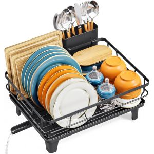 Egouttoir Vaisselle, Égouttoir À Vaisselle Peu Encombrant Avec Porte-Ustensiles, Egoutoire Cuisine Pour Évier Avec Pieds Surélevés, Egouttoir De Grande Capacité Pour Comptoir De Cuisine, Noir - Neuf