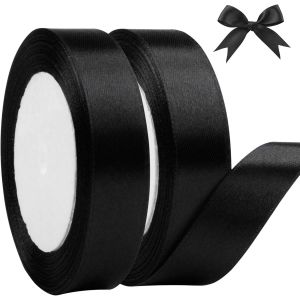 Kal-&reg; Ruban De Satin Noir 20mm X 44m, Ruban Satin&eacute;e Pour Emballage Cadeau, Couture, Artisanat, Ballons, Coffrets, Bouquets, Fun&eacute;raire, Halloween, D&eacute;coration De No&euml;l Et Mariage (22m/Rouleau) - Neuf