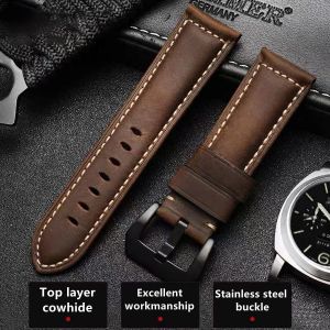 Bracelet De Montre, Bracelet De Remplacement En Cuir Vintage, Bracelet Pour Montres, Bracelet De Remplacement En Cuir V&eacute;ritable Doux &Eacute;tanche Avec Outils 20mm 22mm 24mm 26mm Pour Panerai - Neuf