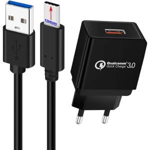 Kgabery-Quick Charge 3.0 Chargeur Secteur 18w Et 1m C&acirc;ble Type C-10mm Connecteur Pour Oukitel Wp20 Wp18 Wp17 Wp15 (S) Wp13 Wp10 5g Wp9 Wp7 Wp5 Pro, K15 Pro / K15 Plus T&eacute;l&eacute;phone Incassable - Neuf