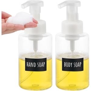 KAL-Distributeur Savon Mousse, 2 Pièces 400Ml Distributeur Gel Douche, Distributeur Savon Salle De Bain, Distributeur Shampoing En Plastique, Flacon Mousseur Vide Avec Etiquettes - Neuf