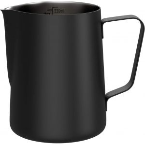 Kal-Pichet À Lait Inox Muvo Finition Noir, Pot Pour Mousse De Lait 330 Ml, Pichet À Lait De Barista Avec Échelle De Mesure Pratique, Pot À Mousse De Lait Pour Un Cappuccino Ou Café Latte Parfait - Neuf