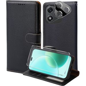 Kal-Coque Pour Honor 400 Lite 5g Avec Verre Trempé Et Caméra Protecteur, Etui Protection Housse Premium En Cuir Pu,[Rfid Blocage] [Emplacements Cartes] Magnétique Flip Wallet Case - Noir - Neuf