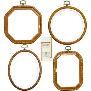 Lot De 4 Cercles À Broder En Bois Synthétique De Formes Multiples Pour Point De Croix,Cercles En Plastique,Pour Loisirs Créatifs,Couture,Y Compris 16 Aiguilles À Coudre À ?Il Doré - Neuf