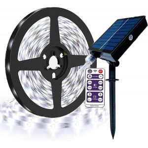Bande LED solaire d'extérieur étanche à intensité variable avec télécommande,minuterie,port de charge USB,autocollant,décoration (blanc,0,5 m,30 LED) - Neuf